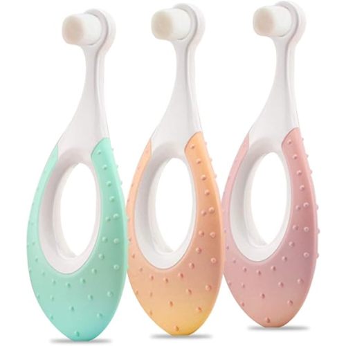 Baby Toothbrush & Toddler Toothbrush for Age 0-2 Years Old. Extra Soft Toothbrush with 10000 Soft Floss Bristle for Baby Gum Care, (3 Pack)
