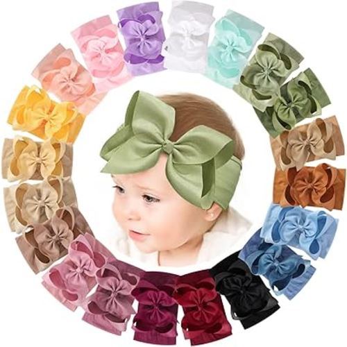 doboi 20PCS Baby Bows Baby Girl Headbands Nylon Hairbands with Ribbon Bow Handmade Elastic Baby Hair Bows Headbands for Baby Girls Newborns Infants Toddlers and Kids