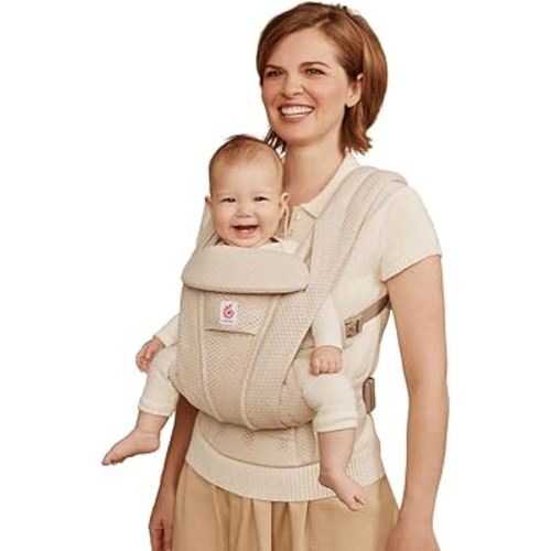 Ergobaby Omni Deluxe Baby Carrier Newborn to Toddler - Breathable Baby Carriers for Summer - All-Position Carrier with Enhanced Lumbar Support & Airflow (7-45 Pounds), Mesh, Natural Beige