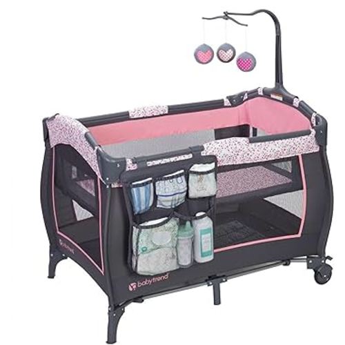 Baby Trend Nursery Center, Playard Portable Crib with Full Size Bassinet, Trend-E, April