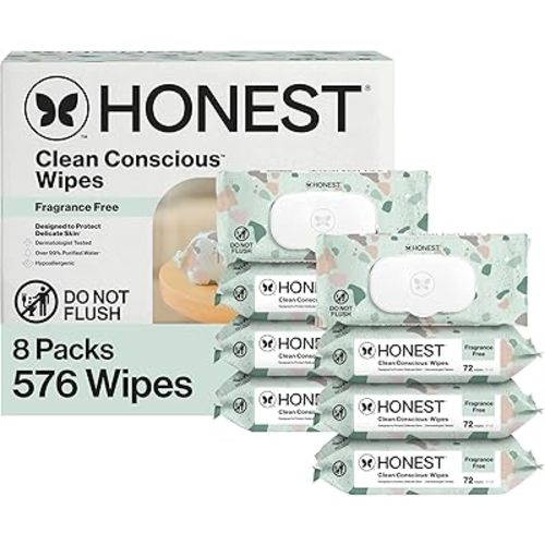 The Honest Company Clean Conscious Multi-Use Wipes, Unscented Hypoallergenic Baby Wipes for Sensitive Skin, 99% Water Plant-Based Compostable Wipes, Geo Mood, 576 Count