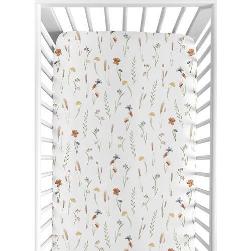 Sweet Jojo Designs Baby Crib Sheets Girl - Boho Floral Fitted Crib Sheet for Infant Nursery Toddler Room Standard Mattress - Flower Garden Bohemian Farmhouse Wildflower Vintage Shabby Chic Nature
