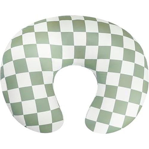 Nursing Pillow Cover, Ultra Soft Case for Baby Boy and Girls, Stretchy Removable Slipcover for Breastfeeding Pillows, Sage Green Checkerboard Grid