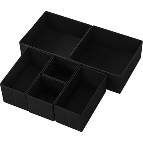 Stero 6 Pack Drawer Organizers for Clothing, Dresser Drawer Organizer Clothes, Fabric Foldable Closet Organizers and Storage Basket Bins for Clothes, Underwear, Bras, Socks (Black)
