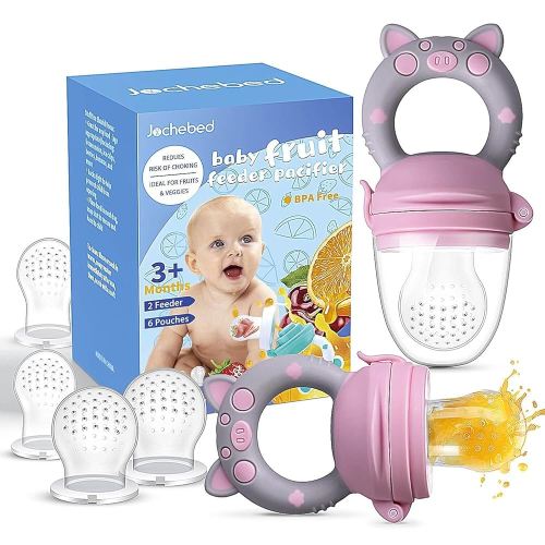 Baby Fruit Food Feeder Pacifier - Fresh Teething Pacifiers, Infant Fruit Teething Teether Toy for 3-24 Months, 6 Pcs Silicone Pouches for Toddlers & Kids & Babies, Piggy Handle 2-Pack (Pink & Gray)