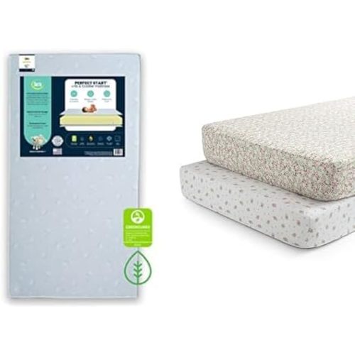 Delta Children Serta Perfect Start Fiber Core Crib and Toddler Mattress Fitted Crib Sheets for Girls and Boys (Pack of 2), Pink Floral (Bundle)