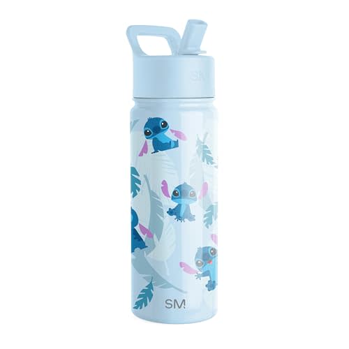 Simple Modern Kids Summit Water Bottle with Straw Lid | Disney Stitch 18oz Stainless Steel Cup Insulated Tumbler for Girls, Boys, School | Tropical Stitch