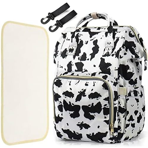 LIMHOO 3 in 1 Diaper Bag Backpack, Multifunction Large Baby Bags with Changing Pad & Stroller Straps, Waterproof Nappy Bag for Mom Baby Care (Cow Print)