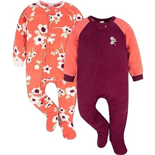 Gerber Baby Girls' Toddler Loose Fit Flame Resistant Fleece Footed Pajamas 2-Pack