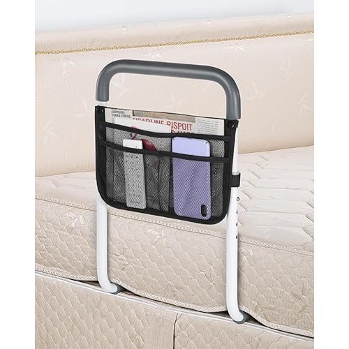 Bed Rails for Elderly Adults Safety - Adjustable Bed Assist Rail for Seniors - Stable Bed Side Rails Handle Support Bar Bed Guard Rails with Storage Bag & Fixing Strap, Fit King Queen Full Twin Bed