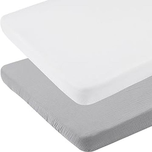 Muslin Bassinet Sheets 33" x 19" Compatible with Mika Micky, KoolaBaby (3 in 1), BabyBond, HARPPA and RICUTON Bedside Bassinet, 2 Pack for Baby Boy and Girl, White and Grey