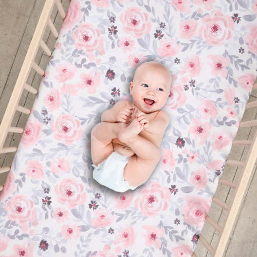 Floral Pink/Gray 2-Pack Fitted Crib/Toddler Sheet Set- Flower – Lambs & Ivy