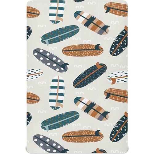 Pfrewn Crib Sheets for Boys Girls Surf Boards Cute Fitted Crib Sheet for Mini Crib Mattress Stretch Soft Toddler Baby Playard Sheet,39x27IN