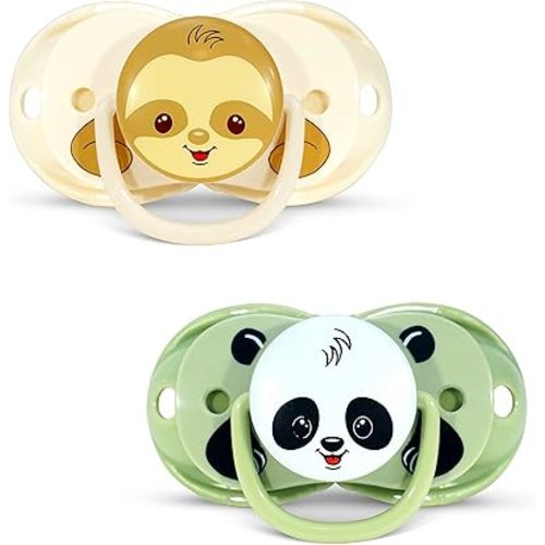 RaZbaby Keep-it-kleen Baby Pacifier (2PK) | 0-36m | Closes When Dropped, Nipple Stays Clean | Silicone Orthodontic Nipple (Panda/Sloth)