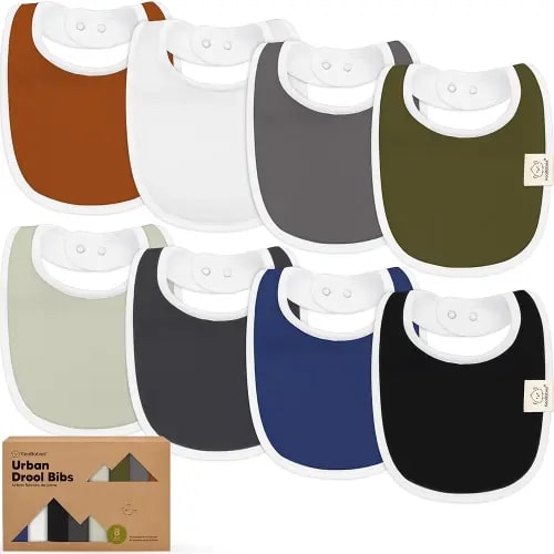 8-Pack Organic Baby Bibs for Boys, Girls - Soft Cotton Drooling and Teething Bibs for Baby Girl & Boy, Extra Absorbent, Easy To Clean & Put On for Toddler, Newborn, Infant 0-24 Months (Basics)