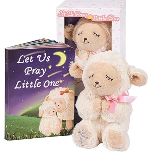 MyMateZoe Baptism Gifts for Girl, Great Christening, Dedication and Baptism Gift Set for Girl and Newborn Baby, Includes 7" Praying Lamb Plush Toy and Let Us Pray Baby Book in Keepsake Gift Box