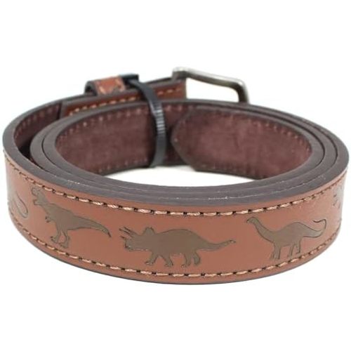 Kids Leather Belt Strap and Metal Buckle 1" Wide with Snaps - Construction Equipment Excavator Bulldozer Dinosaurs T-Rex