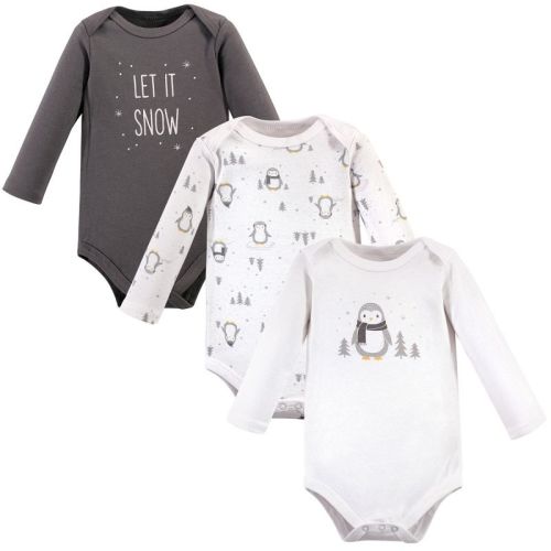 Hudson Baby Unisex Baby Cotton Long-Sleeve Bodysuits, Gray Penguin, Size: 3-6 months