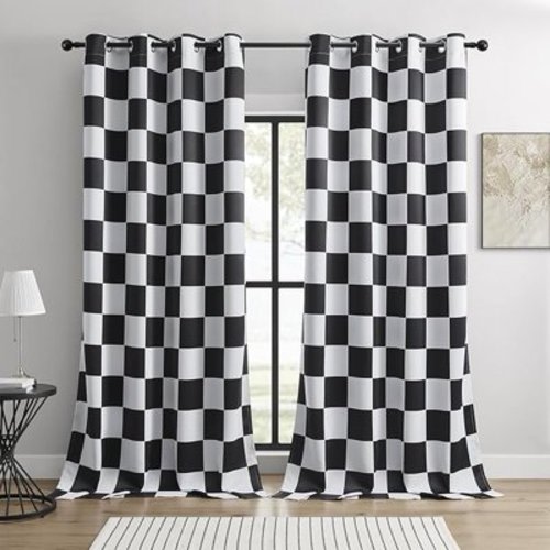 Blackout Curtains – Black And White Checkered Race Flag Pattern Curtain, Thermal Insulated, Noise Reducing For Bedroom, Living Room, Modern Sporty Design 42"W x 108"L (Pack of 2)