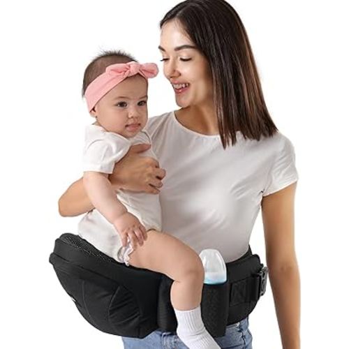 HKAI Baby Carrier Hip Seat, Mom’s Choice Award Winner, Advanced Large Capacity Pocket with Adjustable Waistband, Shock Absorption Hip Seat Surface for Newborns & Toddlers, (Black)