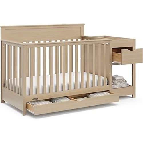 Graco Shiloh 5-in-1 Convertible Crib & Changer with Drawer (Driftwood) – GREENGUARD Gold Certified Baby Crib Crafted from Wood, Converts to Toddler Bed, Daybed, and Full-Size Bed