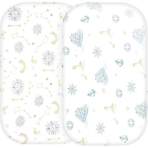 AMKE Bassinet Fitted Sheet,2 Pack,Rectangle and Oval Baby Bassinet Fitted Sheets,100% Cotton Nursery Bedding,Fits AMKE Sleeper Crib Mattress (Nautical)