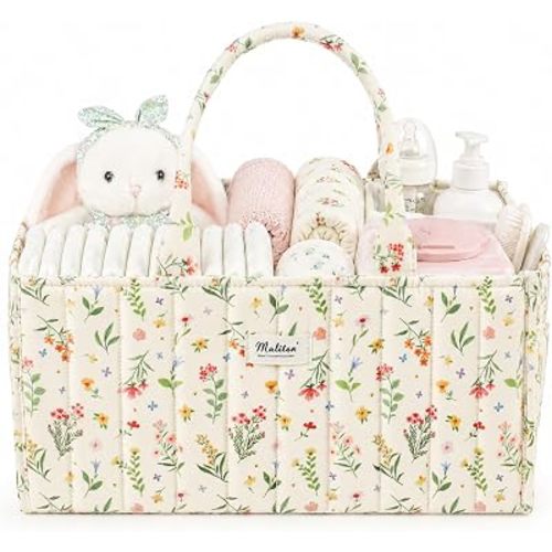 Maliton Diaper Caddy Organizer with 2 Side Pockets, Portable, Spring Floral