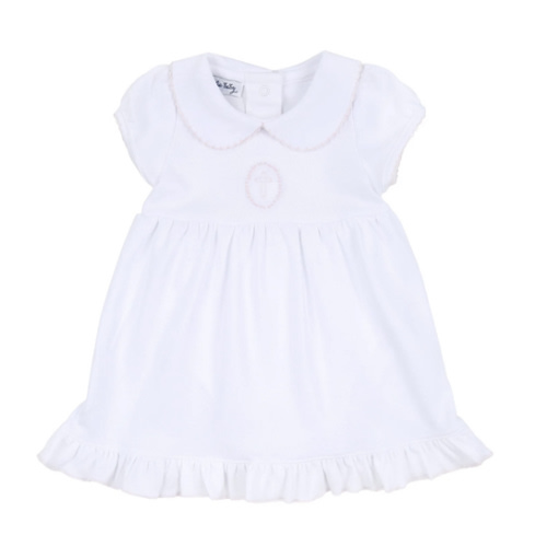 Blessed Embroidered Collared Short Sleeve Dress - Pink - 6 months