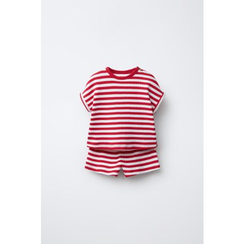 9-12mo WAYAS WAFFLE SHIRT AND BERMUDA SET - Red | ZARA United States