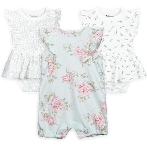 Baby Infant Girls Ruffled Sleeve Jumpsuit Dress Set Toddler Girls One-Piece Cotton Outfits
