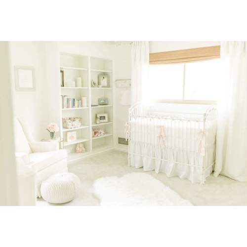 White and Baby Pink Farmhouse Crib Bedding Set