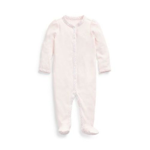 Baby Girls Cotton Floral Trim Coverall (3M)