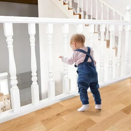 South to East Banister Guard for Baby, 10ft x 3ft Child Safety Net, Balcony Netting for Pets, Stair Railing Cover Baby Proofing, No Drilling, Stairway Mesh Netting Indoor Outdoor for Kids, Pets, Toys