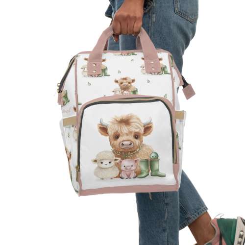 Farm animal nursery Multifunctional baby Diaper Backpack, gift for new moms babyshower, farm animals, cow, pig, sheep gift for babies