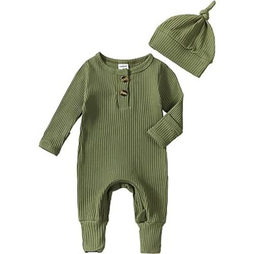 Neutral Baby Clothes Newborn Girl Boy Coming Home From Hospital Outfit Cute Ribbed Knit One-piece Romper Jumpsuit Hat