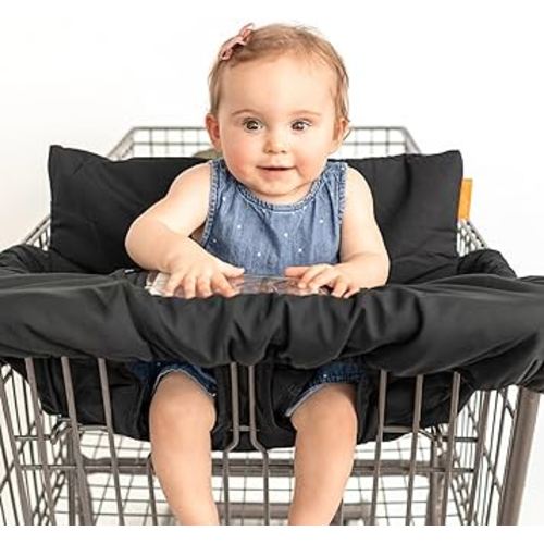 2-in-1 Cushy High Chair Cover and Shopping Cart Cover for Baby, Comfortable Cover for Grocery Cart, Universal Fit Cart Cover for Babies, Includes Storage Pouch - Black