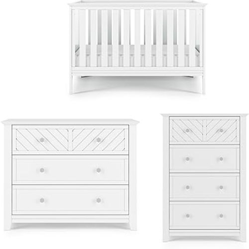 Child Craft Atwood Euro 3-Piece Nursery Set with 3-in-1 Convertible Crib, Dresser, and Chest (Matte White)
