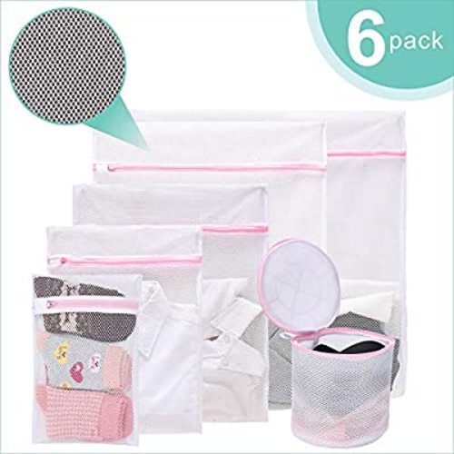 Mesh Laundry Bags with Premium Zipper Wash Bags with Heavy Duty Sturdy Net Reusable Washing Machine Bag for Clothes and Travel Storage Organize Bag Set of 6 (XL-L-M-S-XS-Supper Large Bra Laundry Bag)