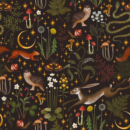 VEELIKE Fairytale Forest Botanical Wallpaper Peel and Stick Dark Moon Stars Floral Wallpaper for Bedroom Nursery Removable Woodland Wall Paper 17.7''x118'' Self Adhesive Contact Paper for Wall Cabinet