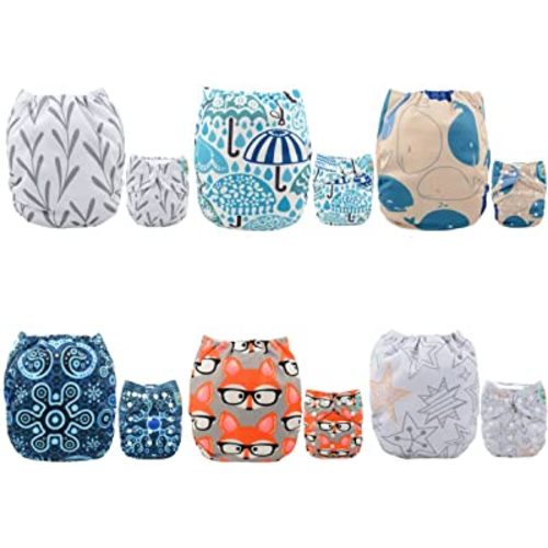 ALVABABY Baby Cloth Diapers 6 Pack with 12 Inserts One Size Adjustable Washable Reusable for Baby Girls and Boys 6DM26