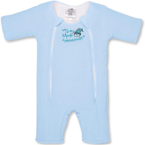 Baby Merlin's Magic Sleepsuit - Cotton Baby Swaddle Transition Product - Soft and Breathable Design, Double Zipper for Easy Diaper Changes, Promotes Safe Sleep - Blue - Large 18-21lbs