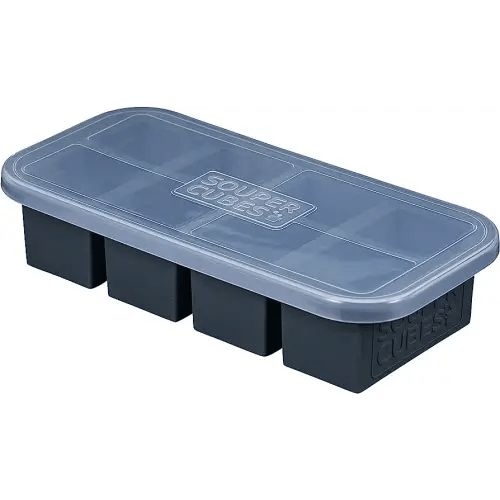 Souper Cubes 1-Cup Extra-Large Silicone Freezing Tray With Lid - Freeze Food Soup Broth Sauce In Perfect 1-Cup Portions, 1-Pack, Charcoal Color