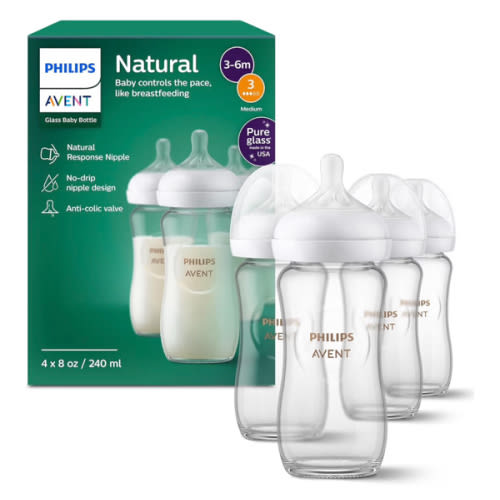 Amazon.com : Philips Avent Natural Glass Baby Bottles with Natural Response Nipples (Medium Flow, Flow 3), 8oz, 4-Pack, SCY913/04 : Baby