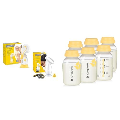 Medela Manual Breast Pump Set - Perfect Pair Bundle, includes Harmony Manual Breast Pump & Breast Milk Collection and Storage Bottles, 6 Pack, 5 Ounce Breastmilk Container