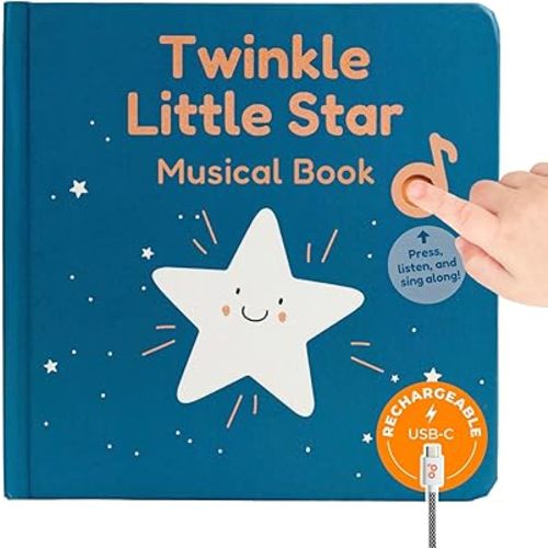 Cali's Books Twinkle Twinkle Little Star – USB-C Rechargeable Musical Book for 1-Year-Old | Sound Book for Toddlers 1-3 with Bedtime Lullabies – Nursery Rhymes Musical Book
