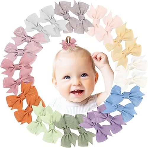24PCS 2inch Hair Clips, Oaoleer Girls' Fully Lined Tiny Bows Alligator Clips for Infants Toddlers (12 Colors, Style D)