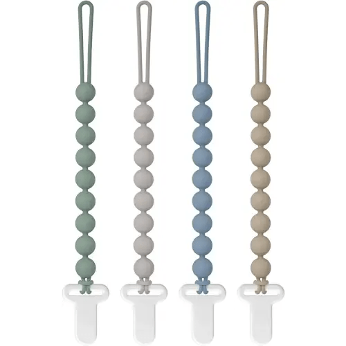 Pacifier Clips Silicone, 4-Pack Pacifier Holder Clip with Stylish Round Design, 100% Food Grade Silicone, Safe Essentials for Newborns Baby Boys and Girls Easter