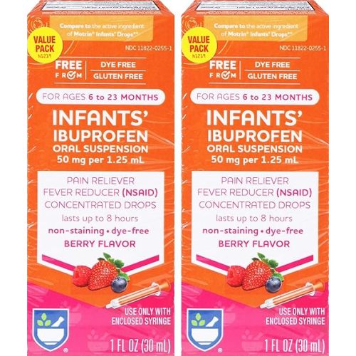 Rite Aid Infant Ibuprofen 1 Fl Oz (Pack of 2), Berry Flavor, Dye-Free Fever Reducer & Pain Reliever