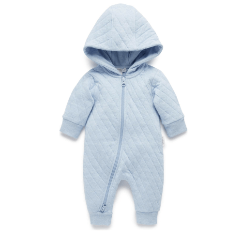 Quilted Coverall Soft Blue Melange - Purebaby Rompers | Maisonette