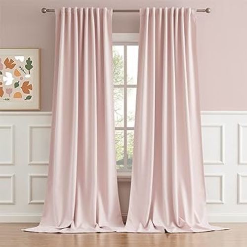 DUALIFE Back Tab and Rod Pocket Curtains 120 Inches Long - Thermal Insulated Living Room Blackout Curtains Panels for Girls Room Nursery (52 by 120 Inch, 2 Panels, Baby Pink)